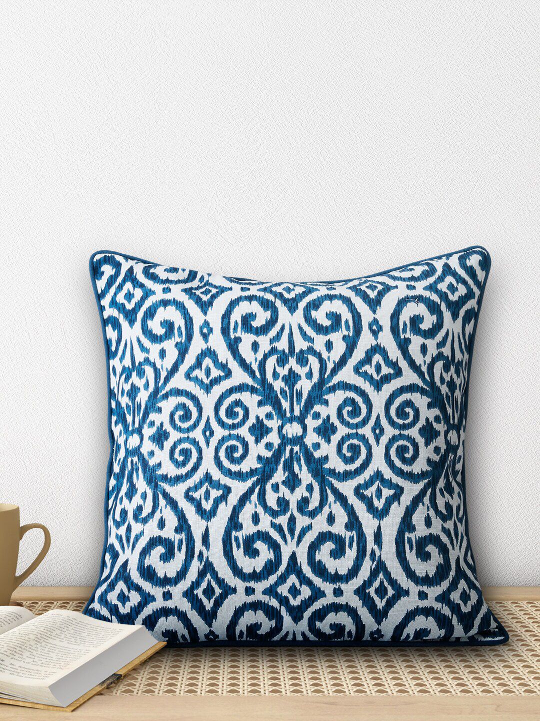 Living scapes by Pantaloons Blue & White Ethnic Motifs Square Cushion Covers Price in India