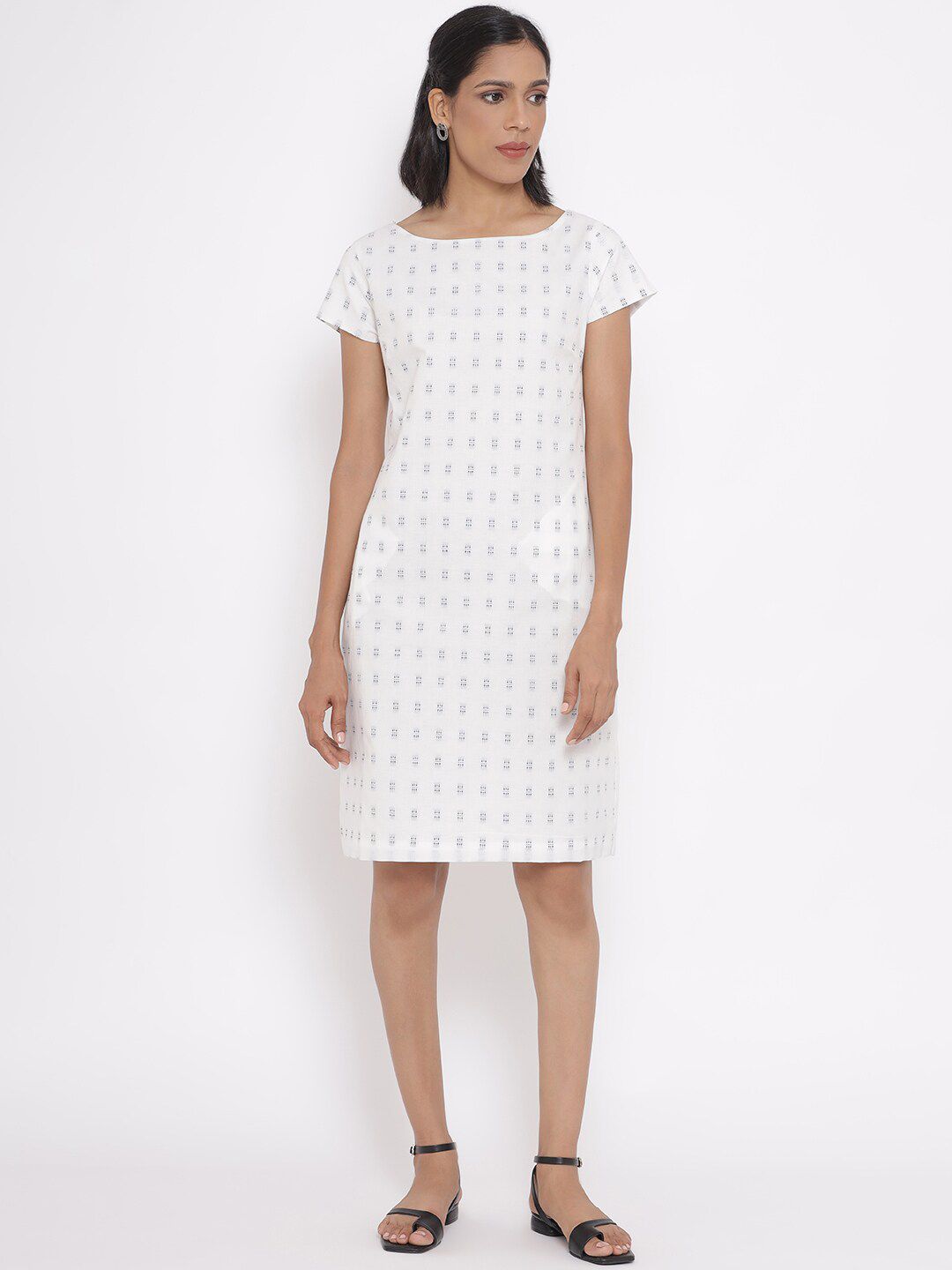 W Women White Geometric Printed Sheath Dress Price in India
