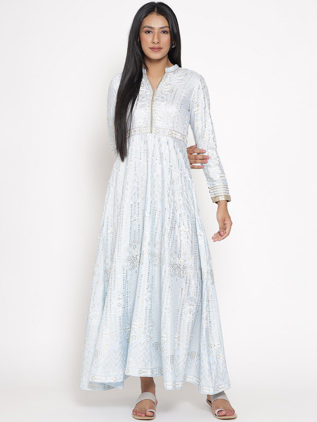 W Blue Ethnic Motifs Ethnic Maxi Dress Price in India