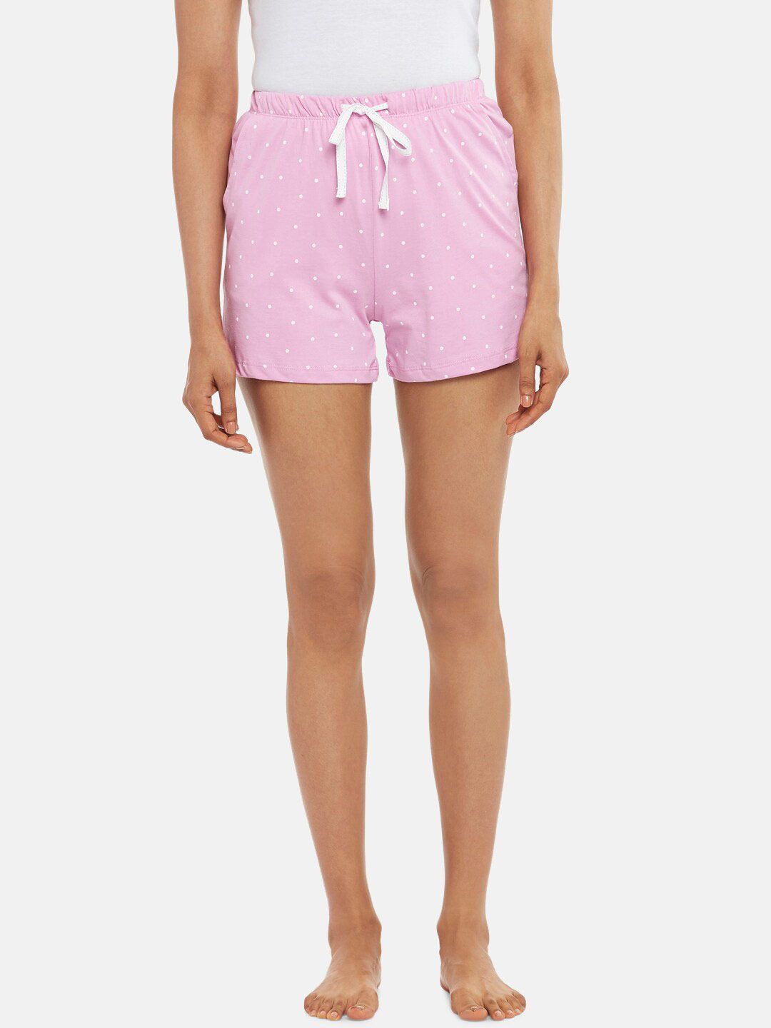 Dreamz by Pantaloons Women Pink & White Polka Dots Printed Lounge Shorts Price in India