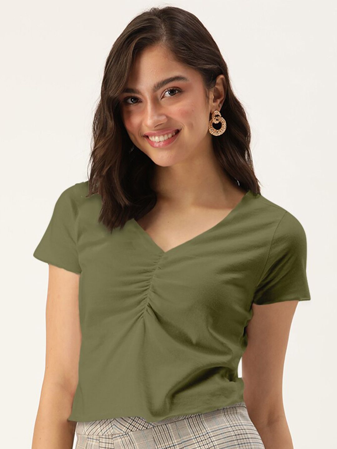 DressBerry Women Olive Green Solid Crop Top Price in India