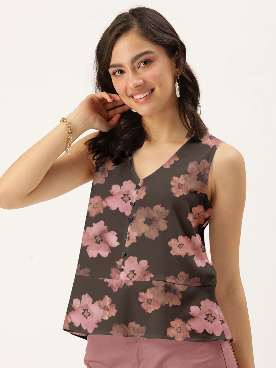 DressBerry Women Black Floral Print Crepe Top Price in India