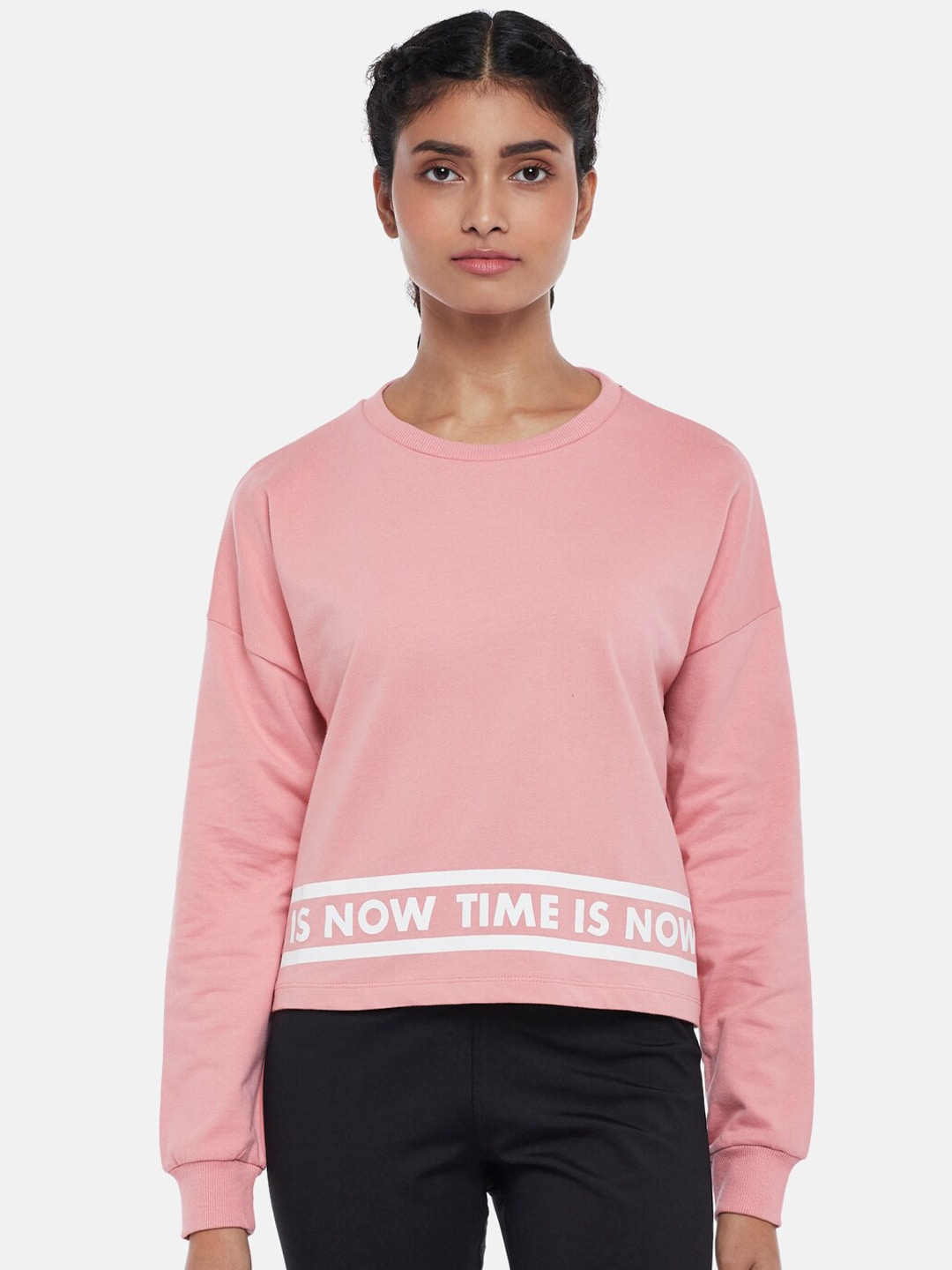 Ajile by Pantaloons Women Pink Printed Sweatshirt Price in India