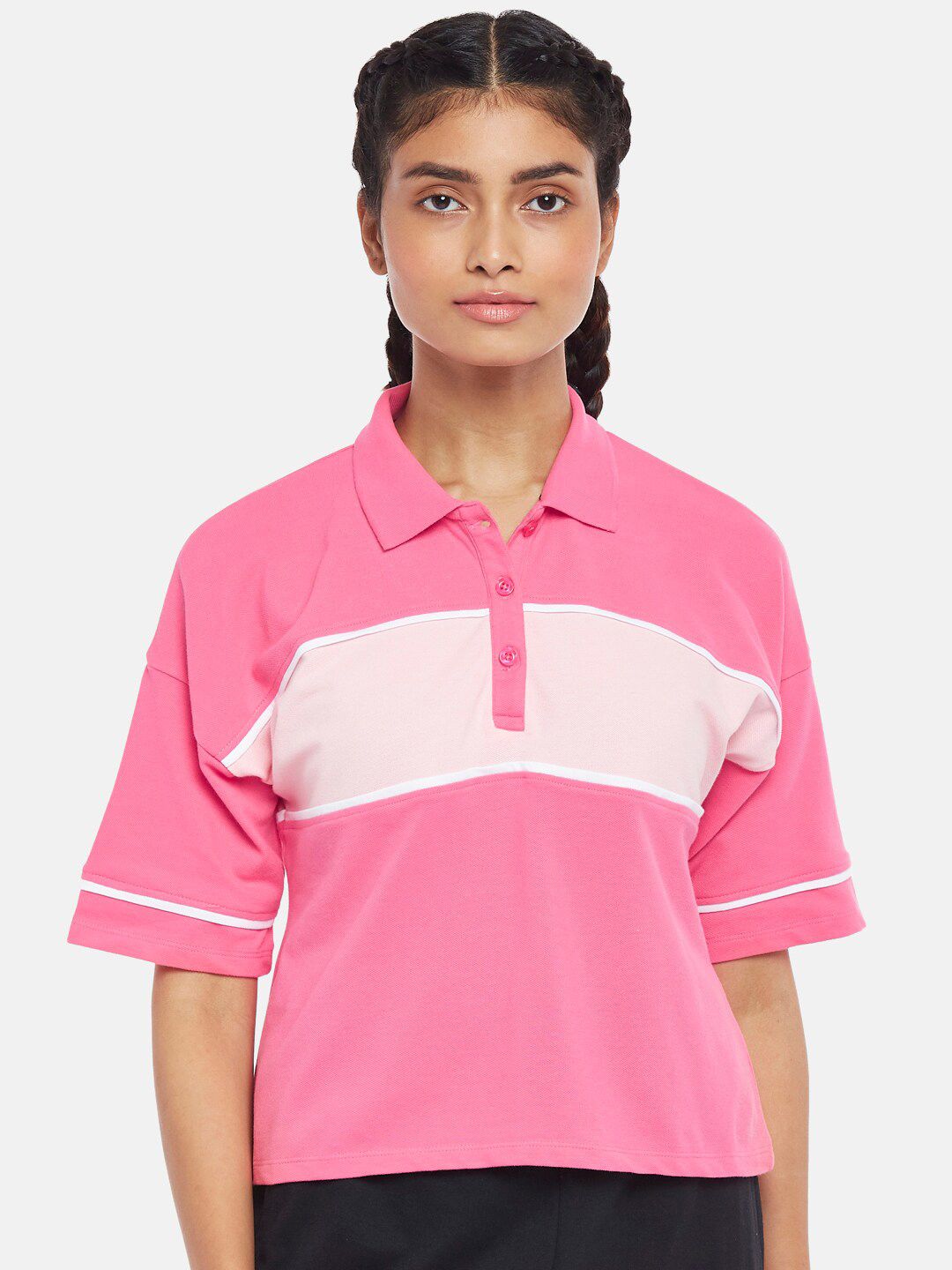 Ajile by Pantaloons Women Pink Colourblocked Shirt Style Top Price in India