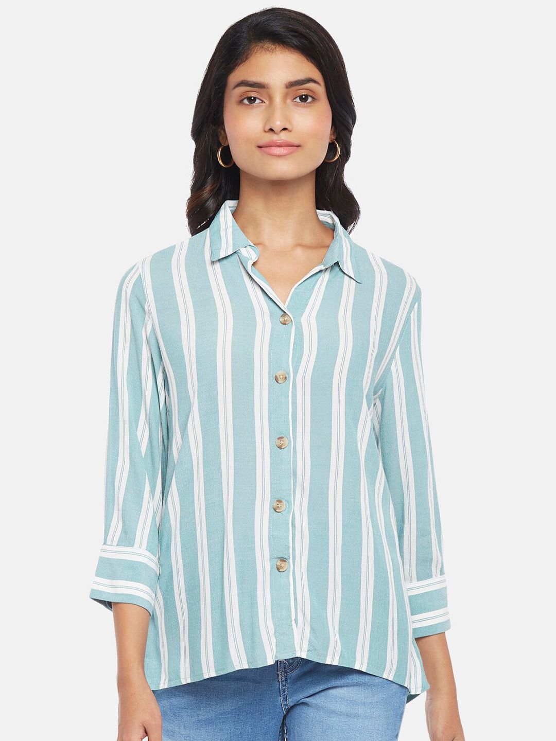 Honey by Pantaloons Blue Striped Shirt Style Top Price in India