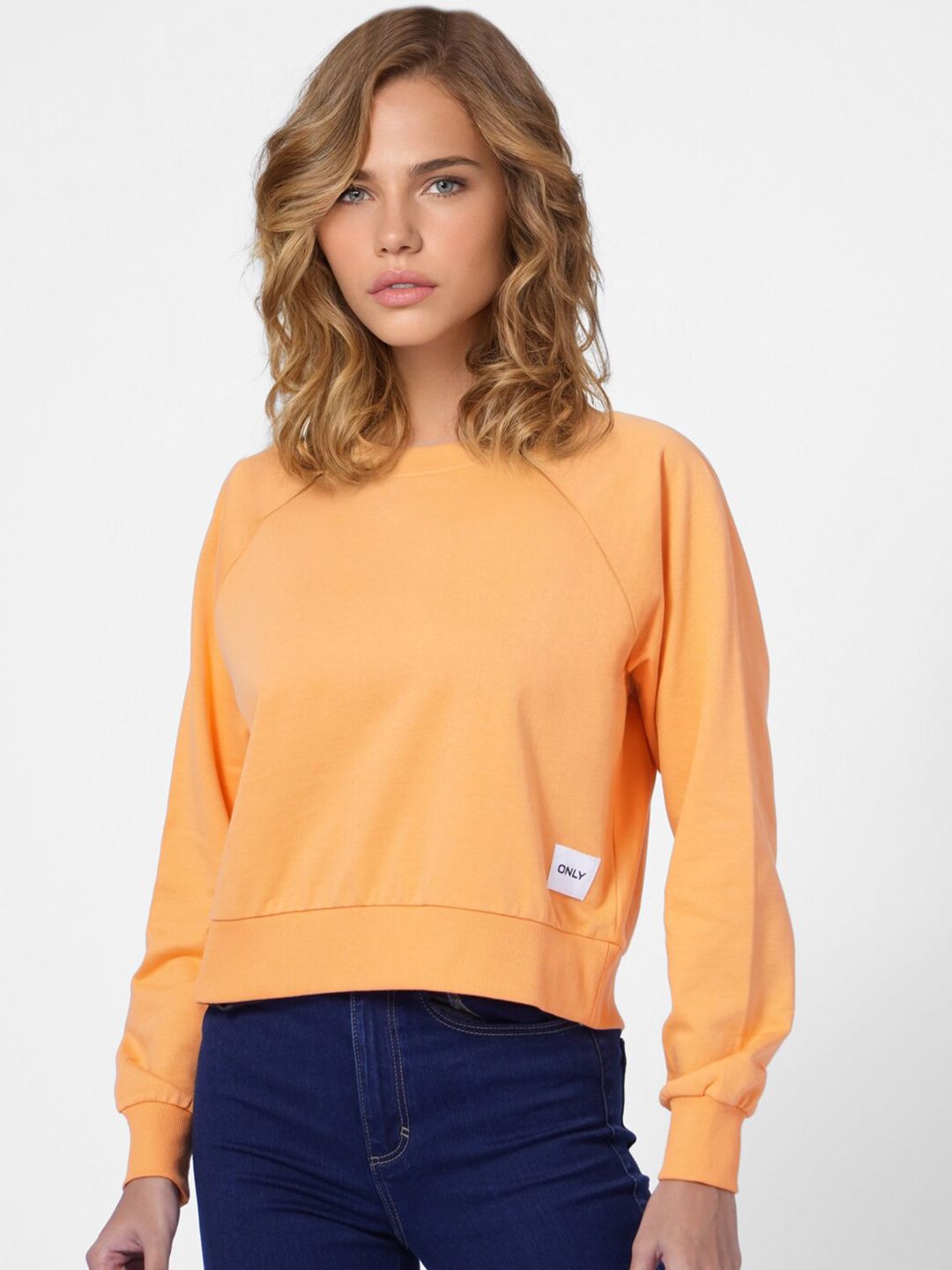 ONLY Women Orange Solid Sweatshirt Price in India