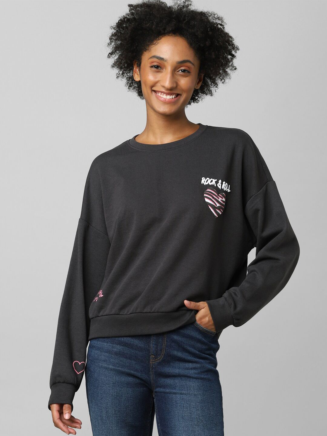 ONLY Women Charcoal Sweatshirt Price in India