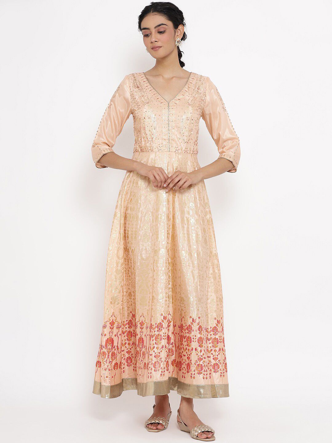 W Pink Ethnic Motifs Ethnic Maxi Dress Price in India