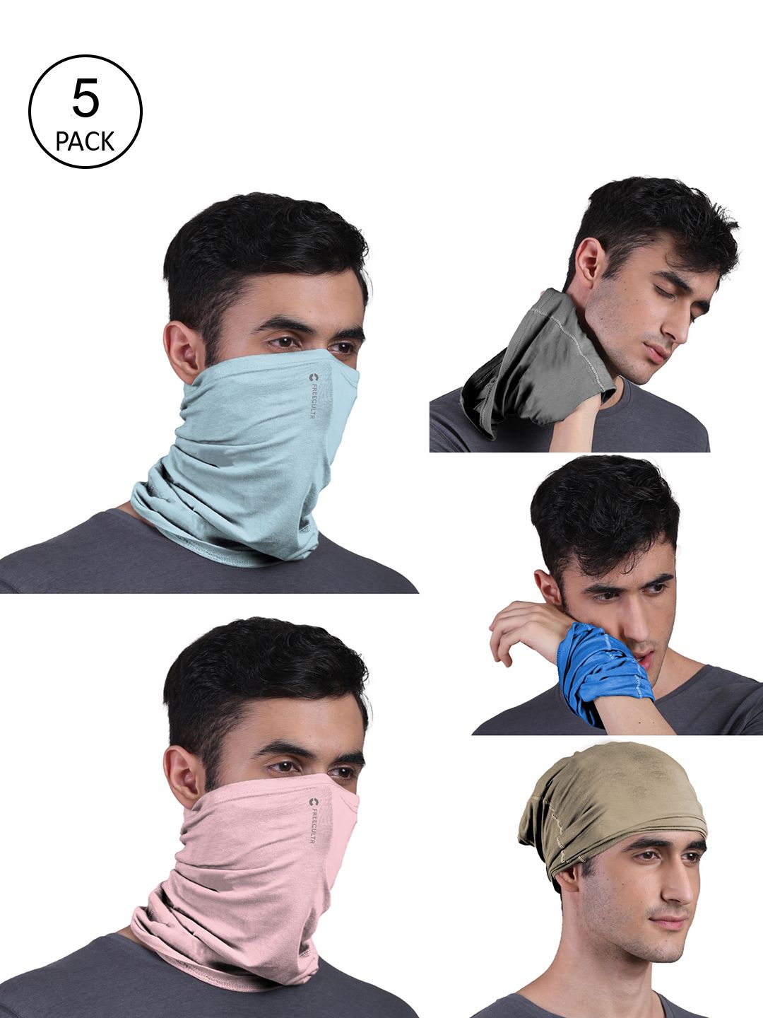 FREECULTR Pack of 5 Anti Microbial Multipurpose Bamboo Bandana
