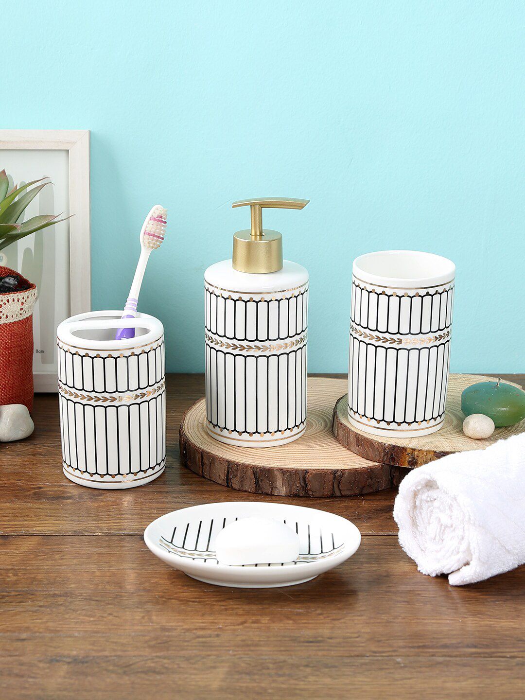 House Of Accessories White Painted Ceramic Bathroom Accessories Set Price in India