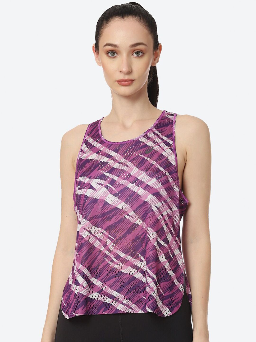 ASICS Women Violet & Off White Printed T-shirt Price in India