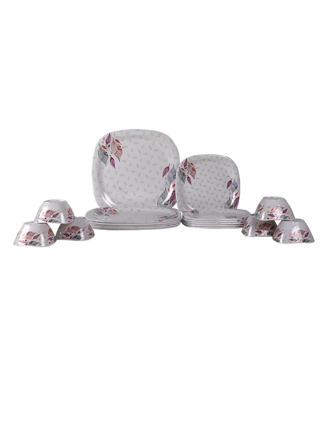 CDI White & Red 18 Pieces Floral Printed Melamine Glossy Dinner Set Price in India
