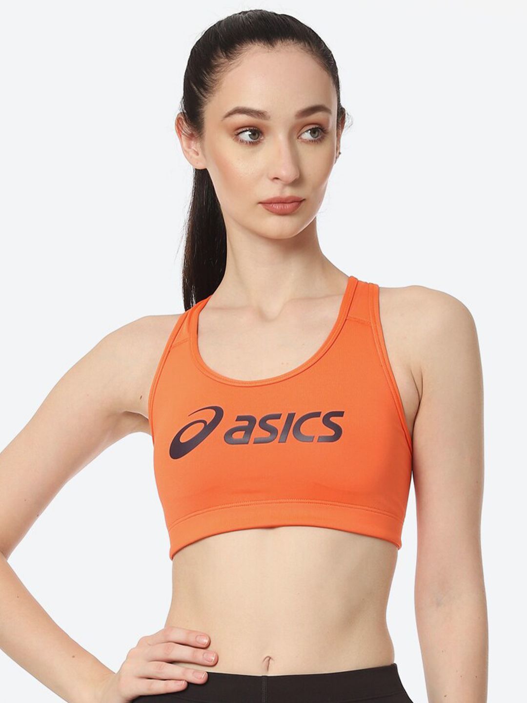 ASICS Women Orange & Black Bra Lightly Padded Sports Bra Price in India