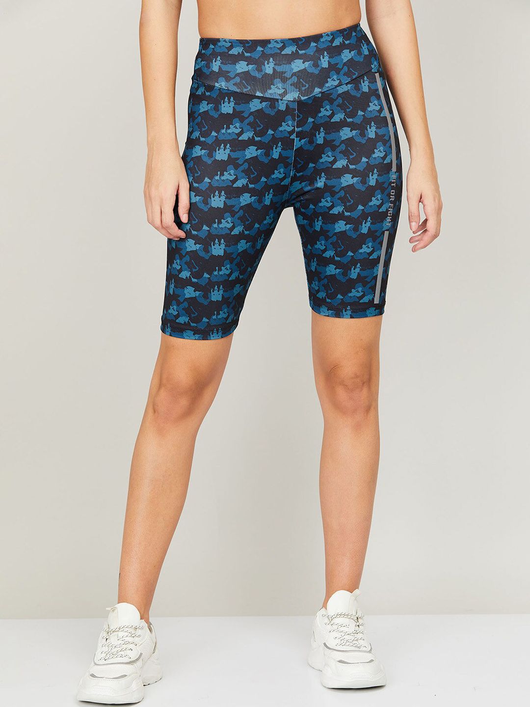 Kappa Women Blue Cotton Printed High-Rise Cycling Sports Shorts Price in India