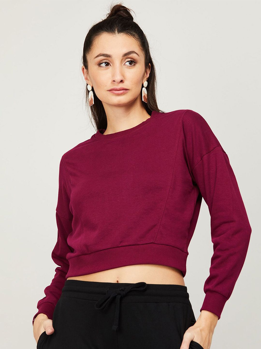 Ginger by Lifestyle Women Maroon Sweatshirt Price in India