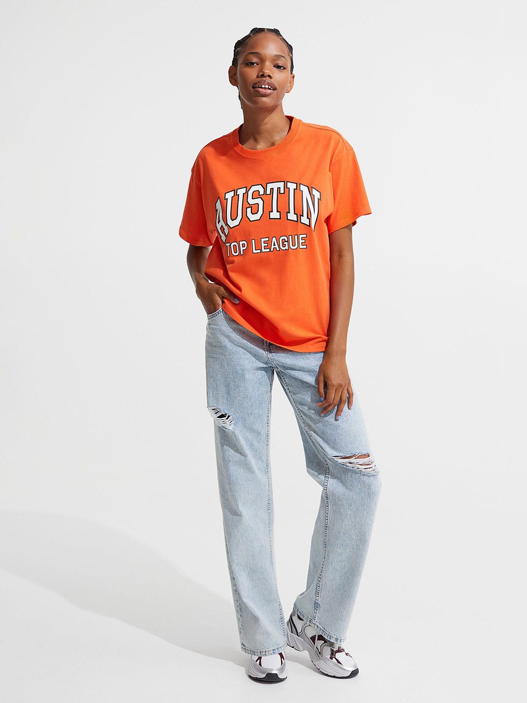 H&M Women Orange Printed T-shirt Price in India
