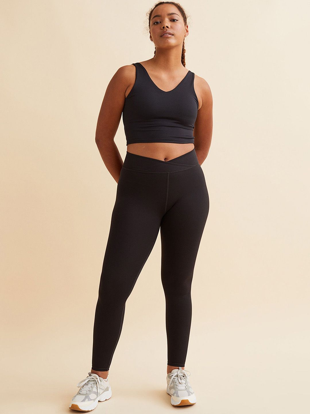 H&M Women Black Wrapover-Waist Sports Tights Price in India