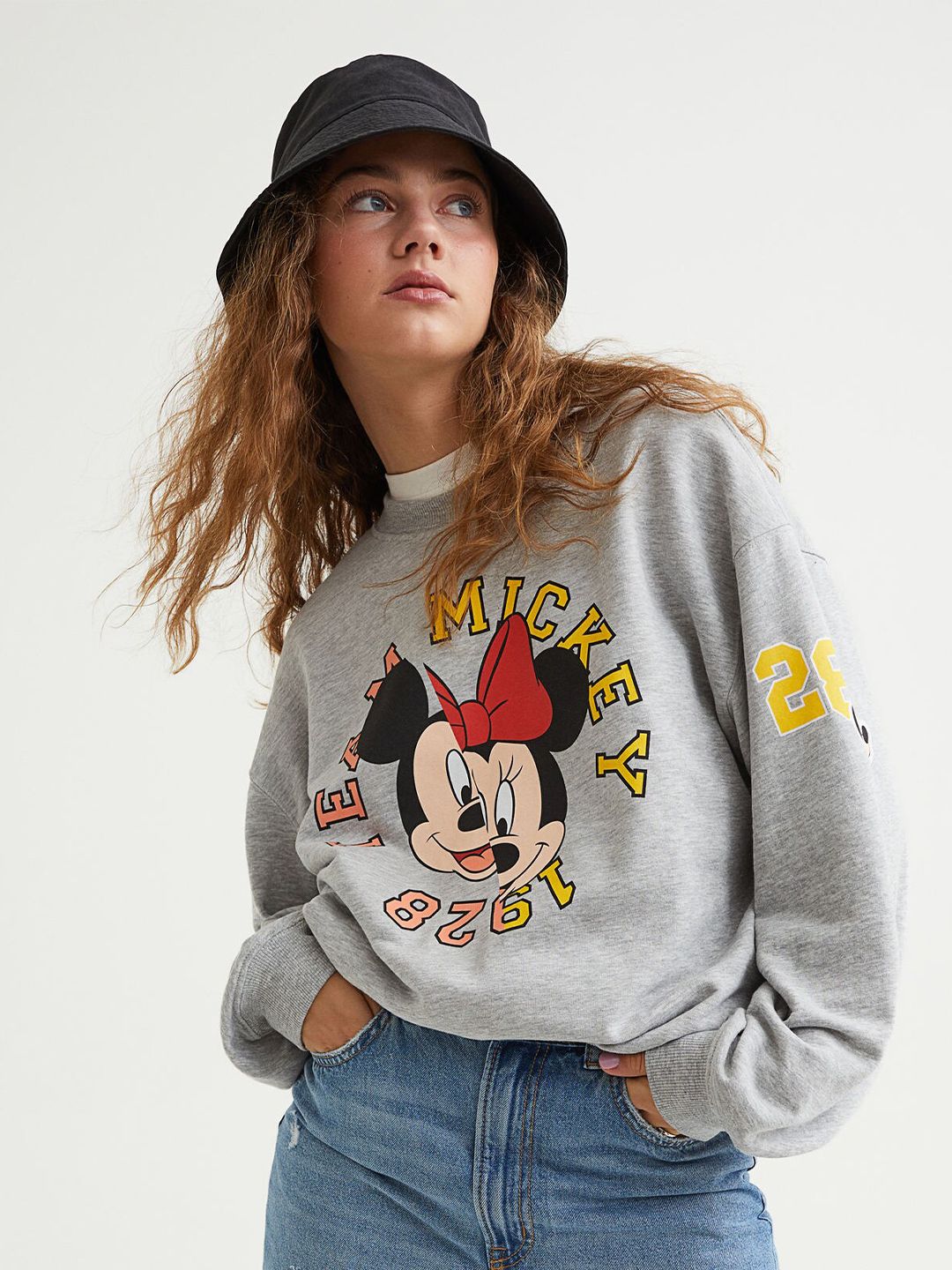 H&M Women Grey Mickey Mouse Printed Sweatshirt Price in India