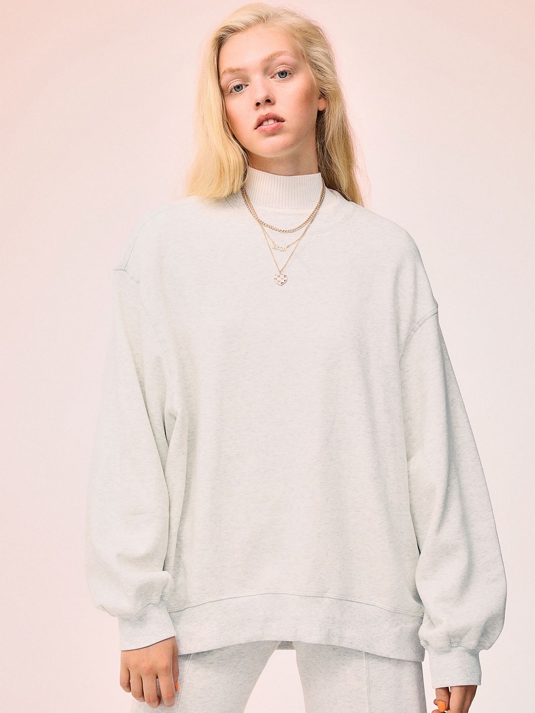 H&M Women Grey Solid Oversized Sweatshirt Price in India