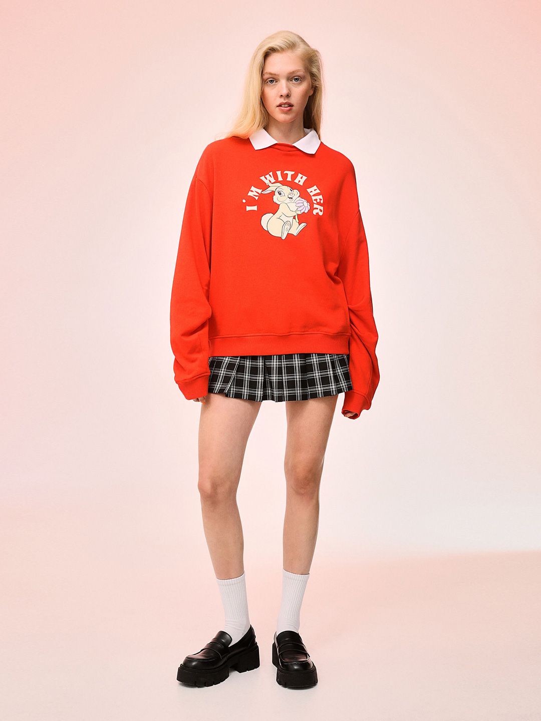 H&M Women Orange Printed Collared Sweatshirt Price in India