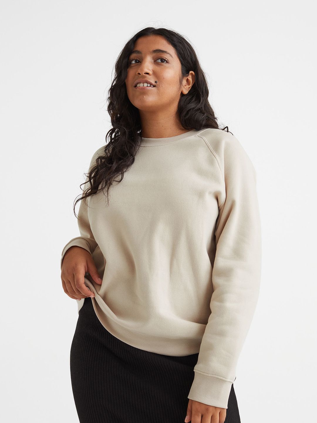 H&M Women Beige Solid Sweatshirt Price in India
