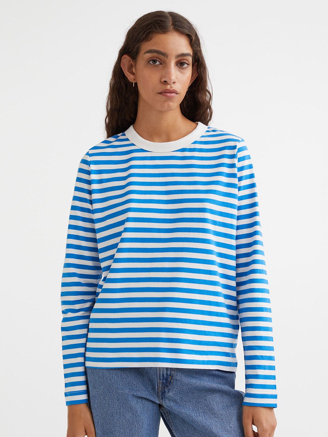 H&M Women Blue Cotton Jersey Top Price in India