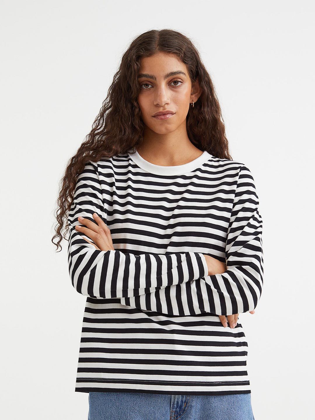 H&M Black & White Cotton Jersey Top Price in India