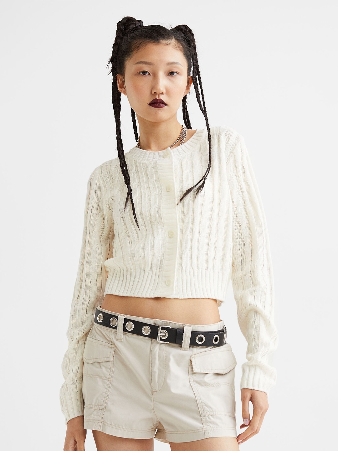 H&M Women Off White Cable-Knit Cardigan Price in India