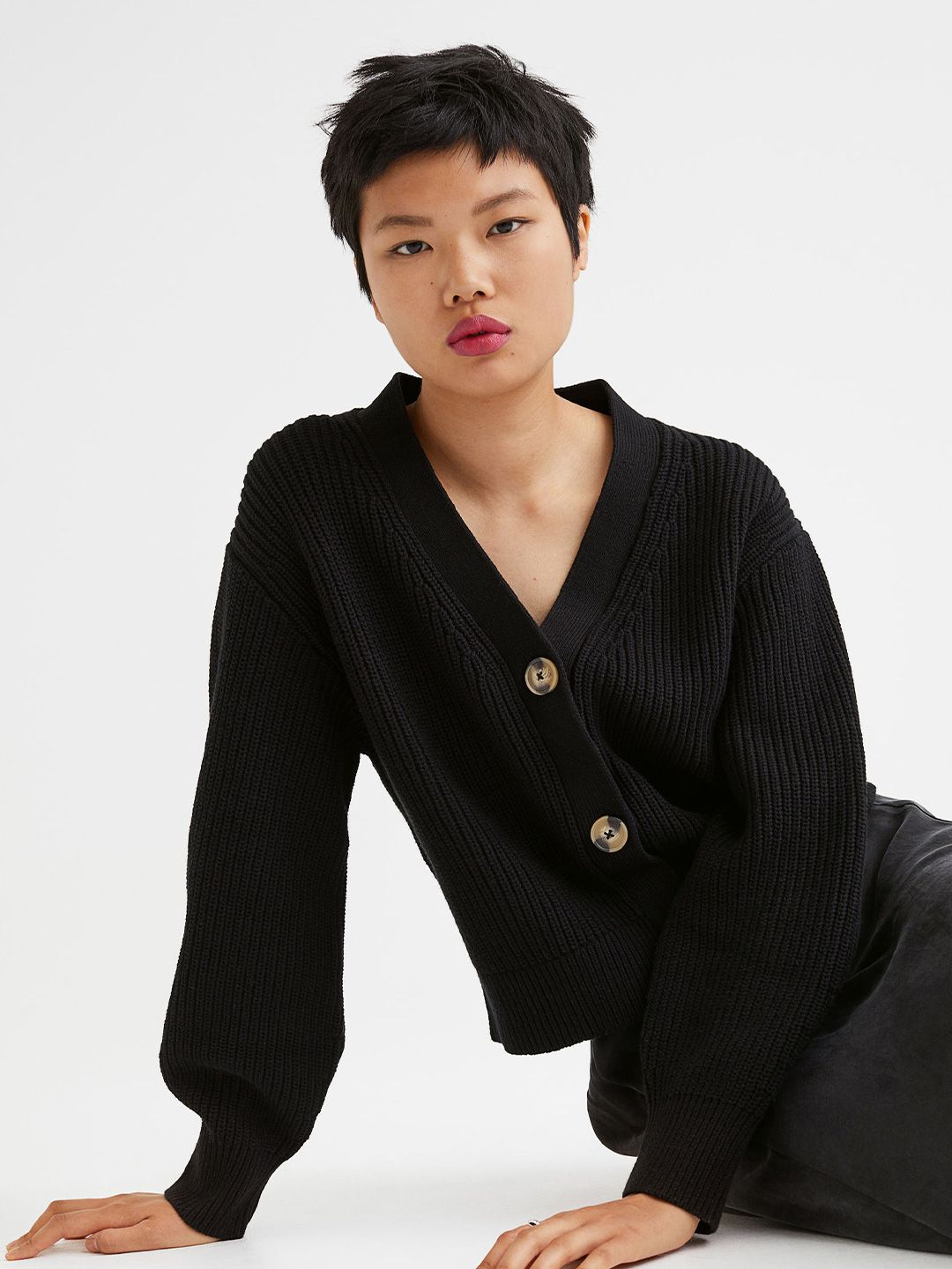 H&M Women Black Rib-Knit Cardigan Price in India