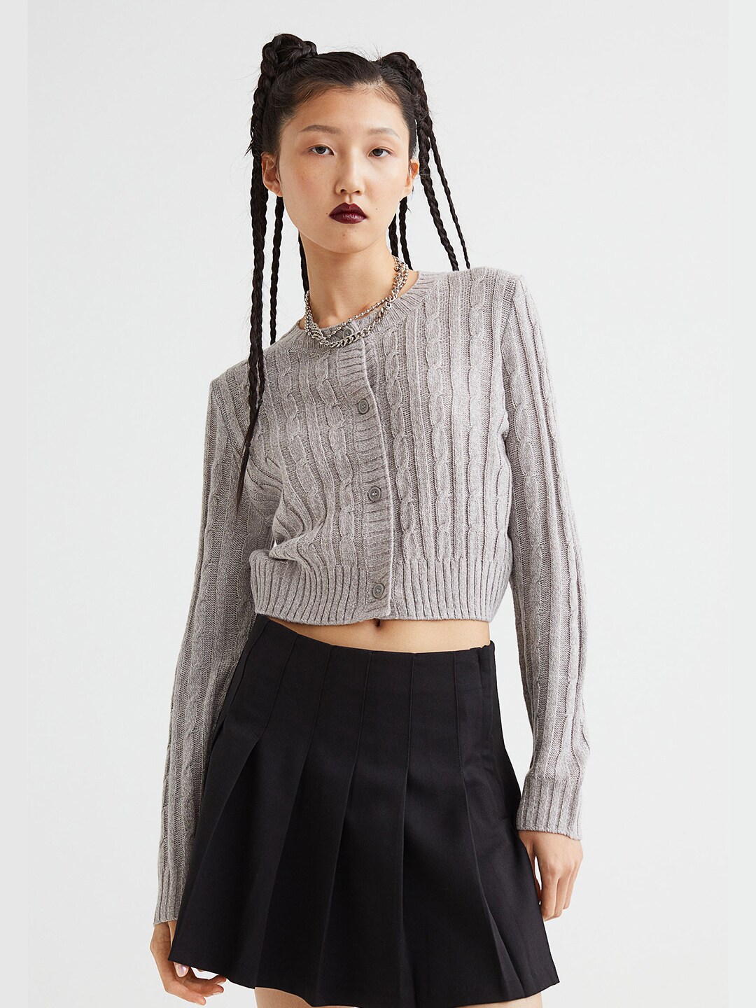 H&M Women Grey Cable-Knit Cardigan Price in India