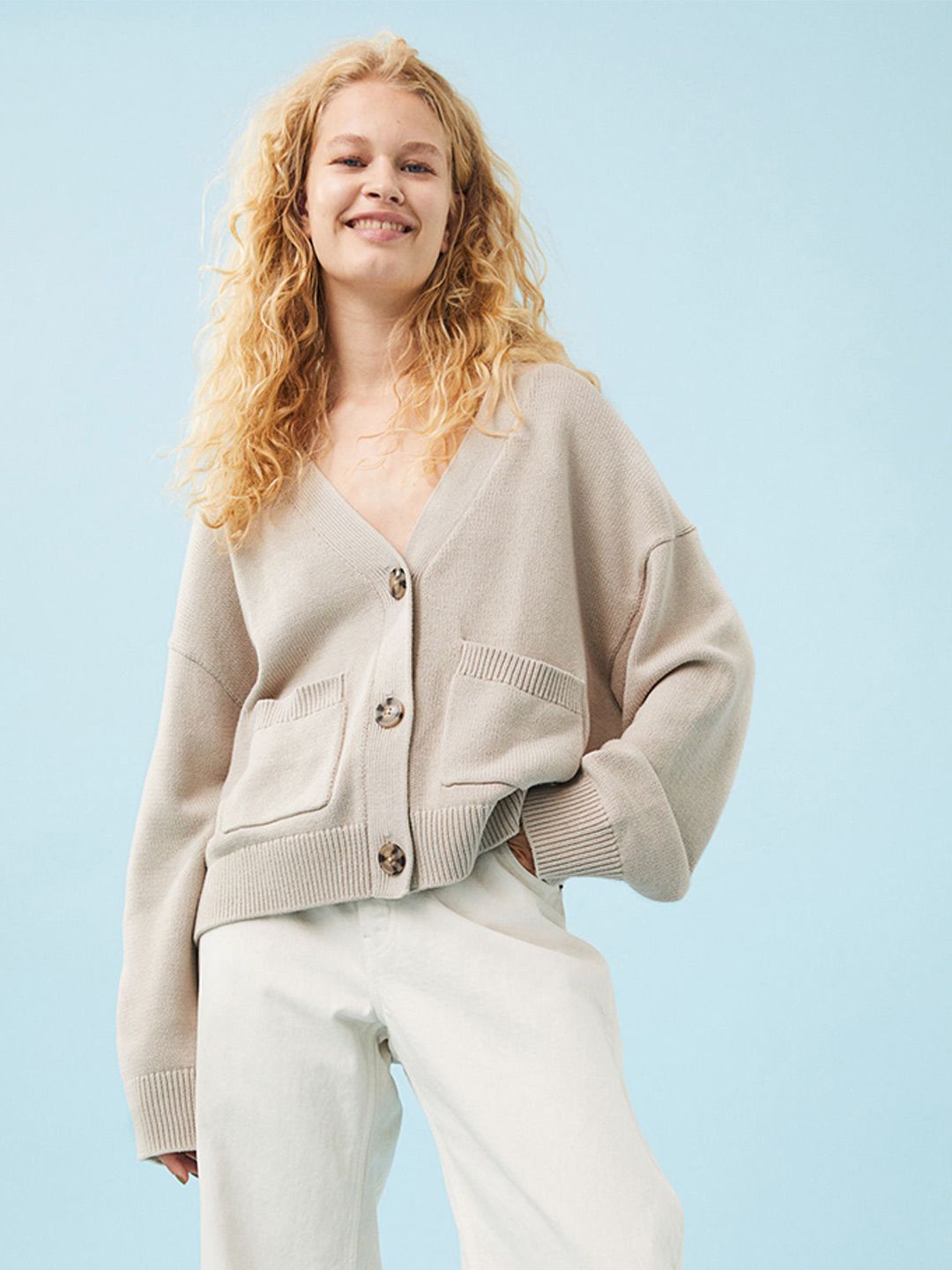 H&M Women Beige Oversized Cardigan Price in India