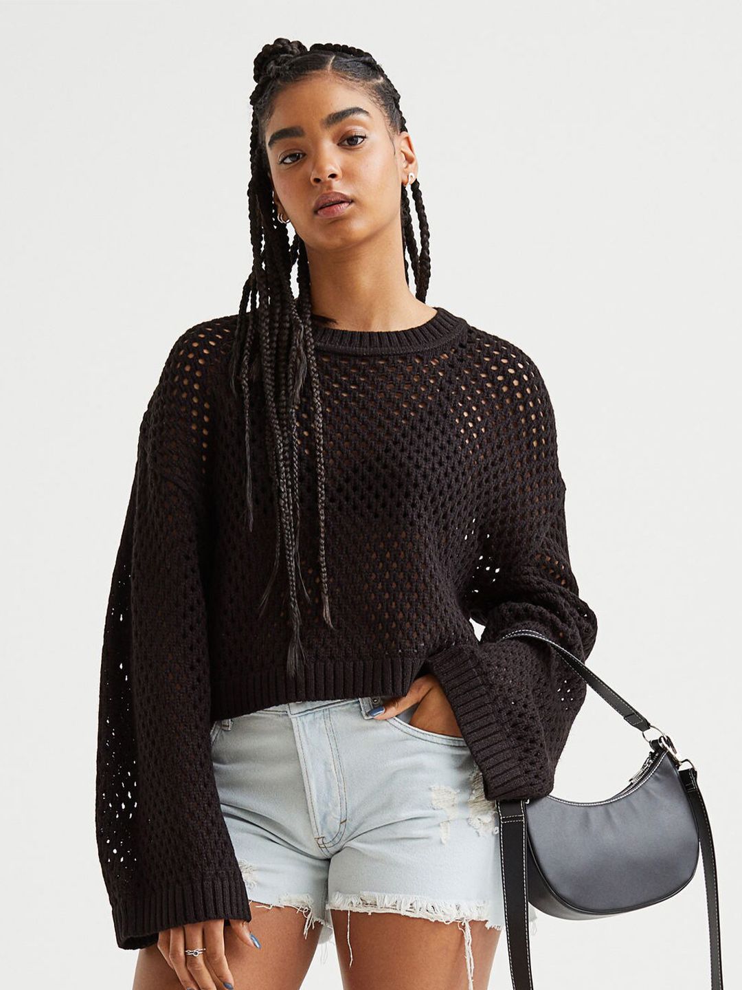 H&M Women Black Hole-Knit Jumper Price in India