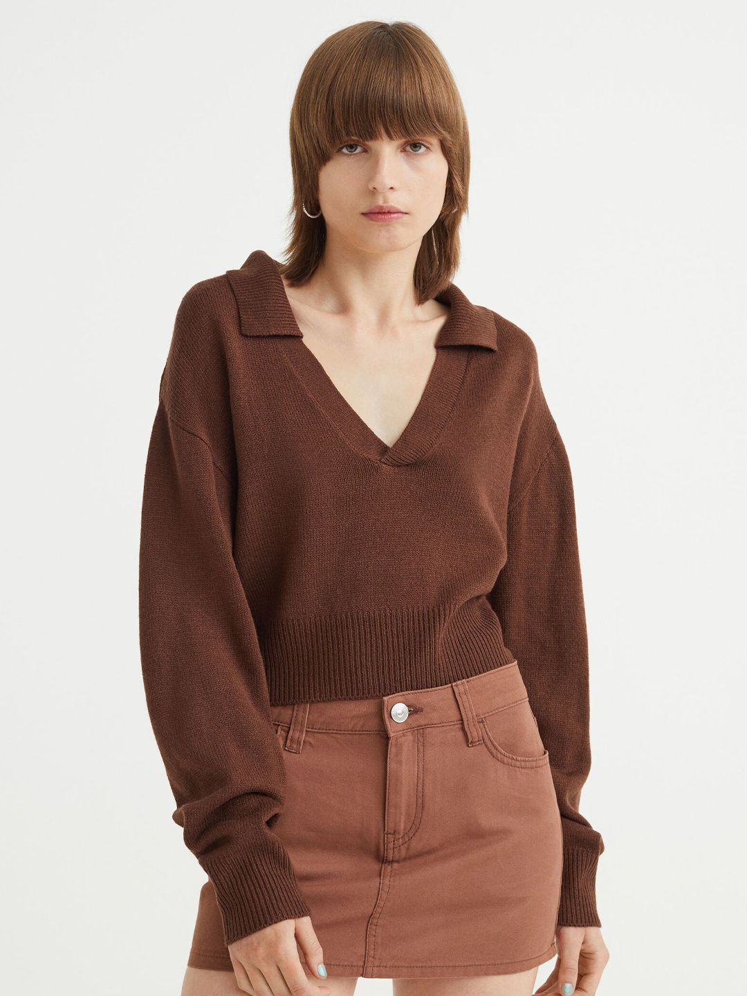 H&M Women Brown Collared Jumper Price in India