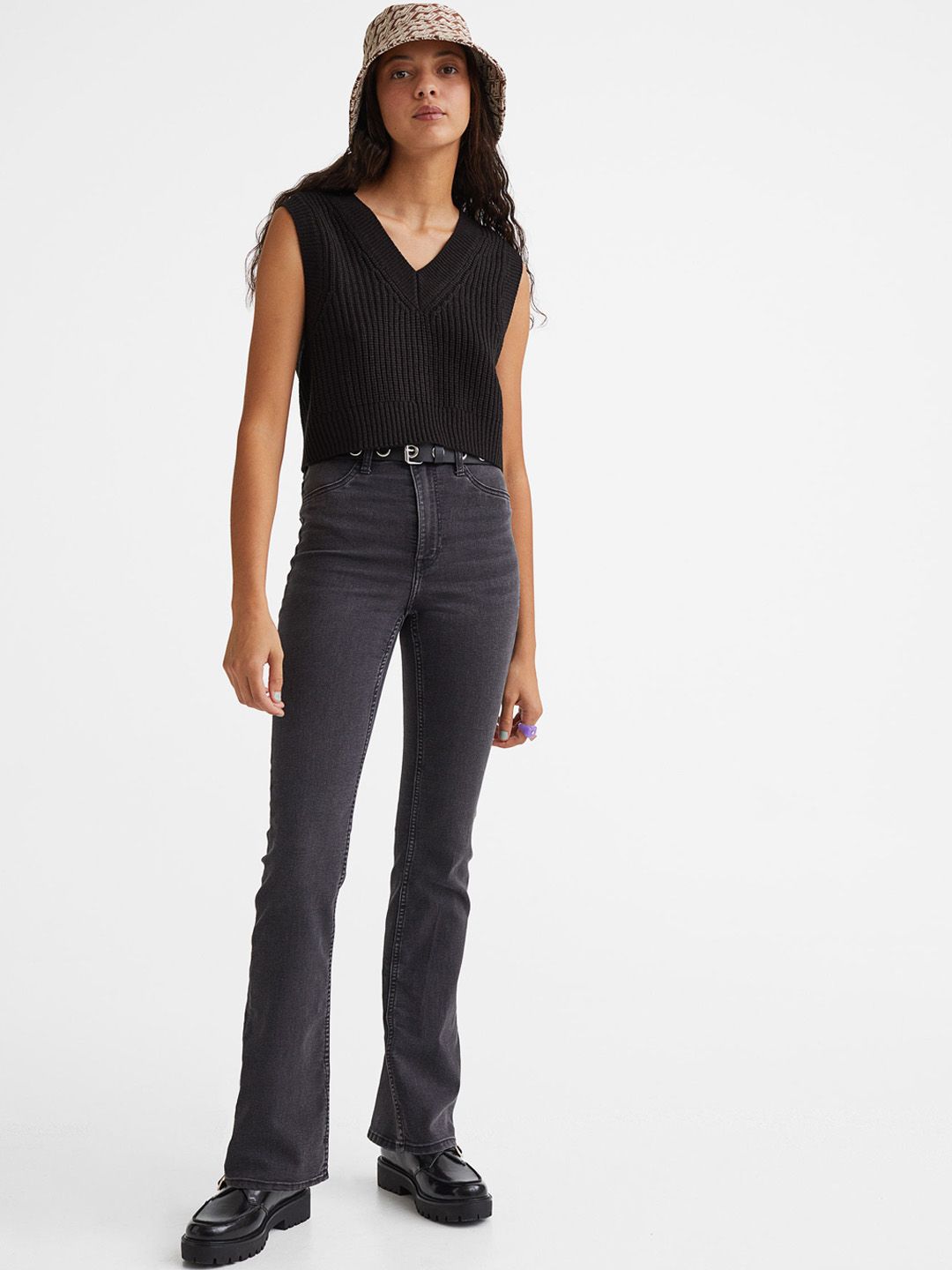 H&M Women Black Slim Bootcut High Jeans Price in India