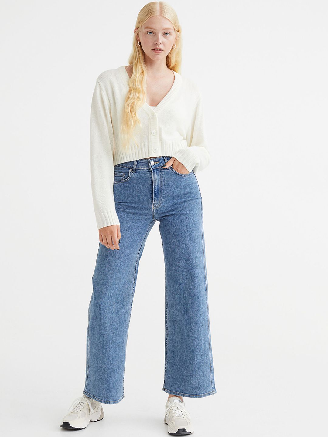 H&M Women Blue Wide High Jeans Price in India