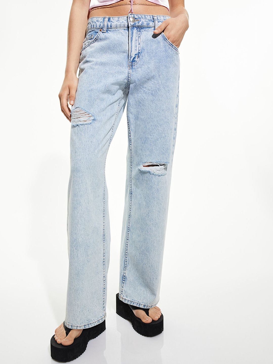 H&M Women Blue Wide Low Waist Jeans Price in India