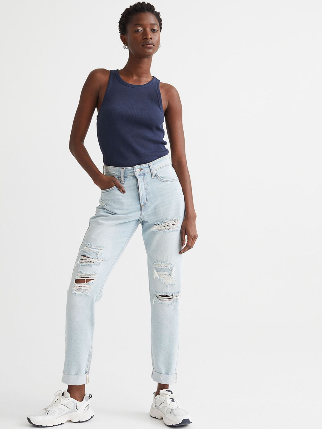 H&M Women Blue Boyfriend Low Regular Jeans Price in India