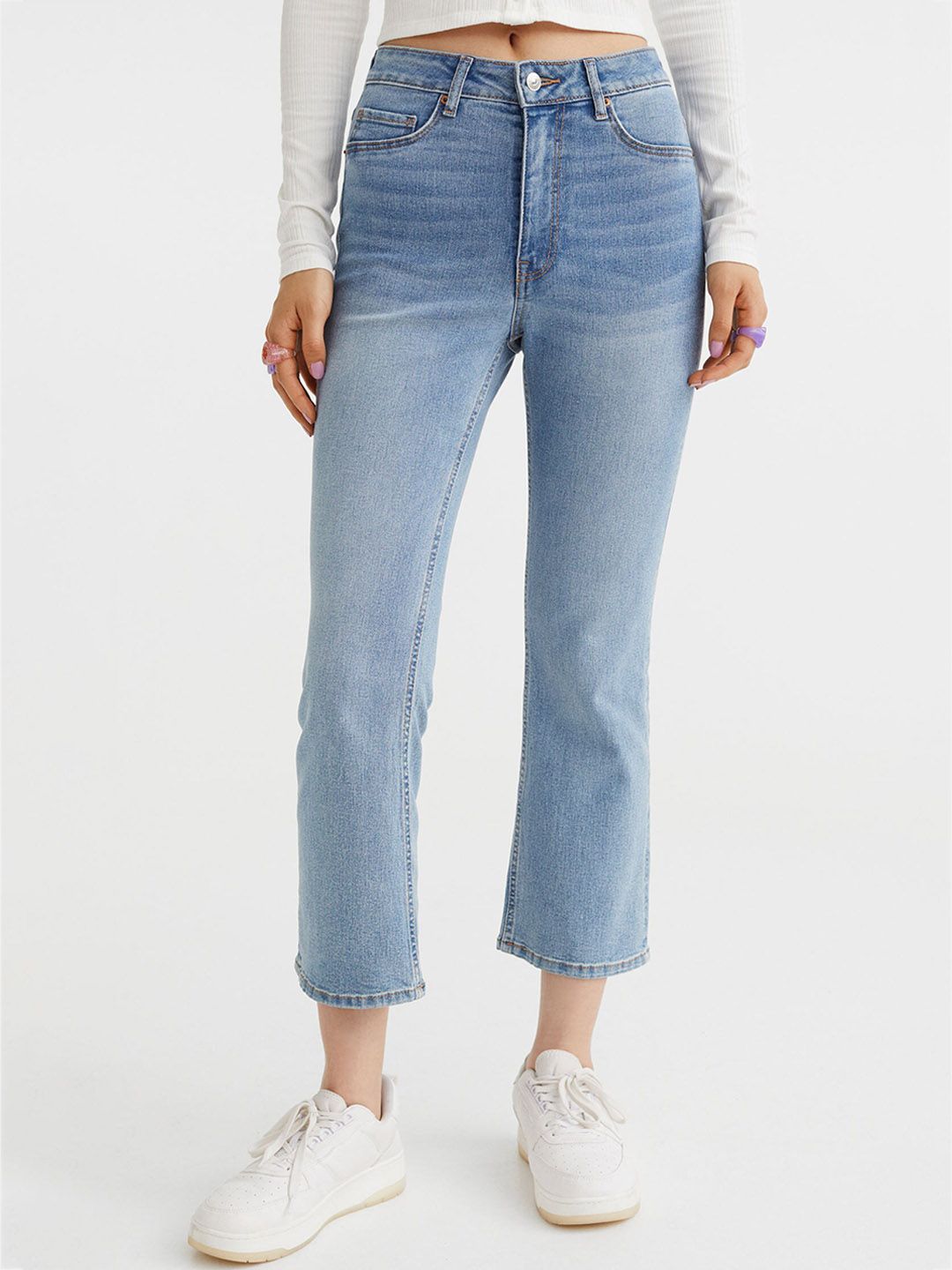 H&M Women Blue Flared High Ankle Jeans Price in India