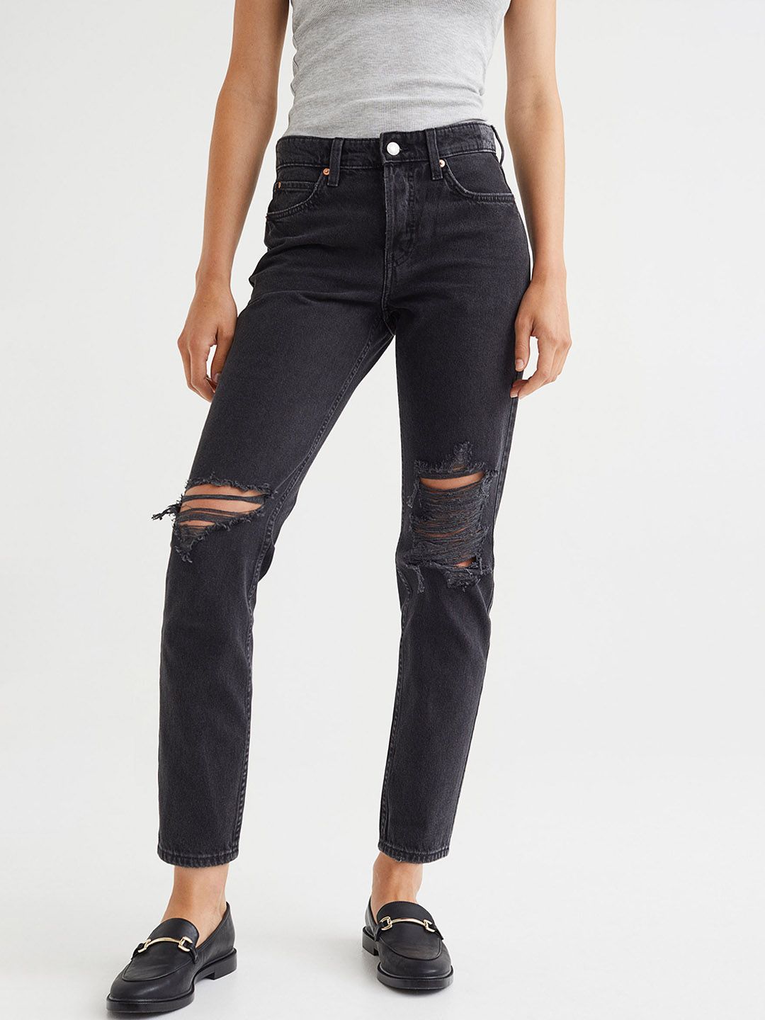 H&M Women Black Boyfriend Low Regular Jeans Price in India