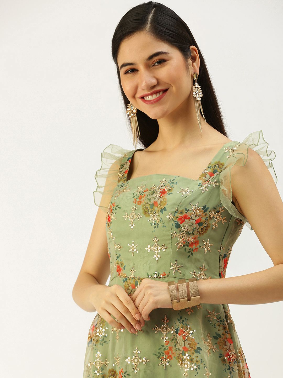 EthnoVogue Green Ethnic Motifs Ethnic Maxi Dress Price in India
