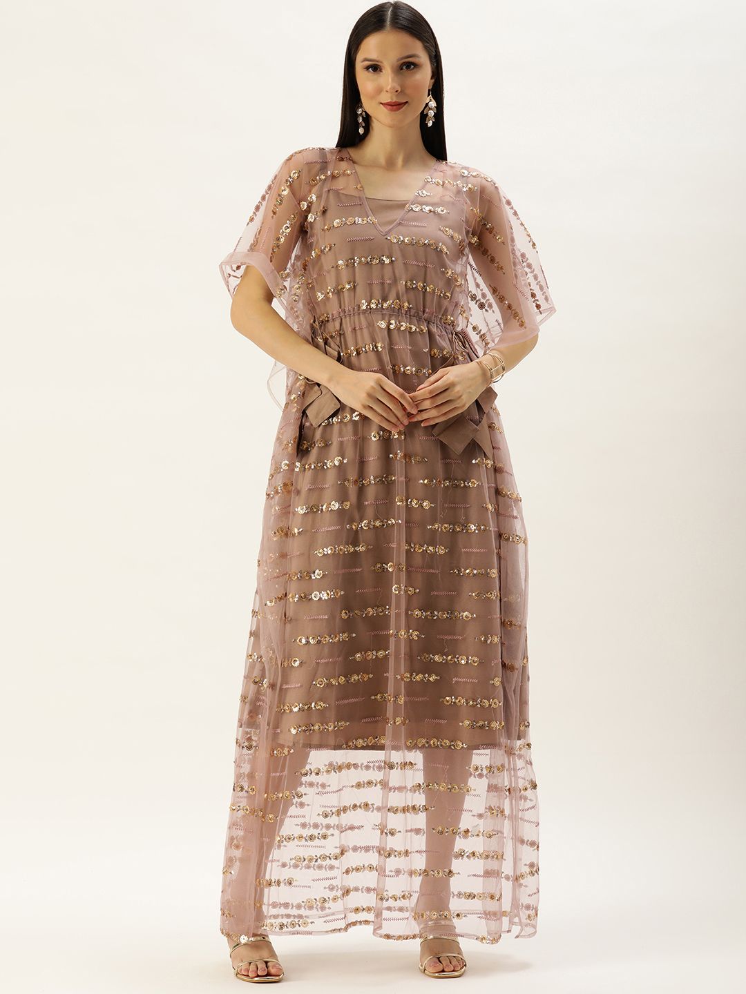 EthnoVogue Women Mauve Embroidered Kaftan Gown Price in India