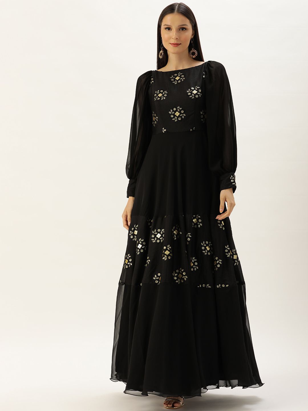 EthnoVogue Women Black Embroidered Sequins Gown Price in India