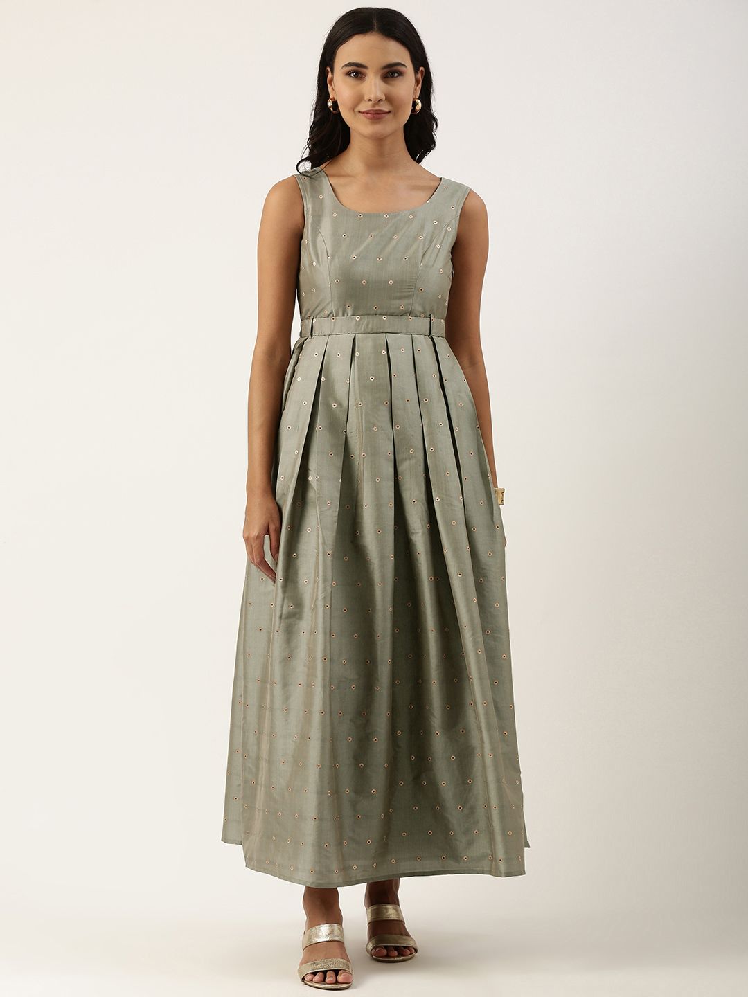 EthnoVogue Grey & Yellow Ethnic A-Line Maxi Dress Price in India
