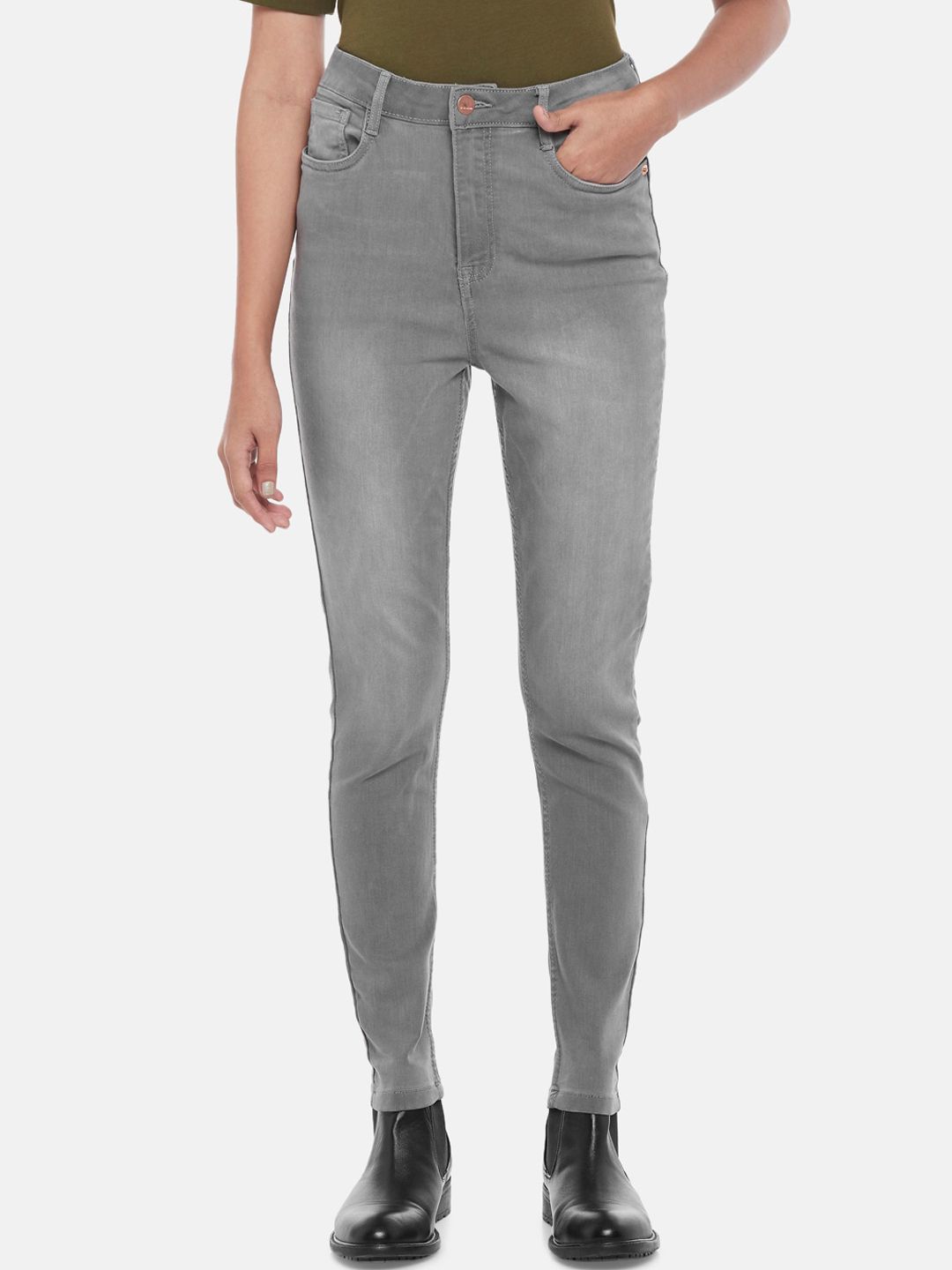 SF JEANS by Pantaloons Women Grey Skinny Fit High-Rise Heavy Fade Jeans Price in India