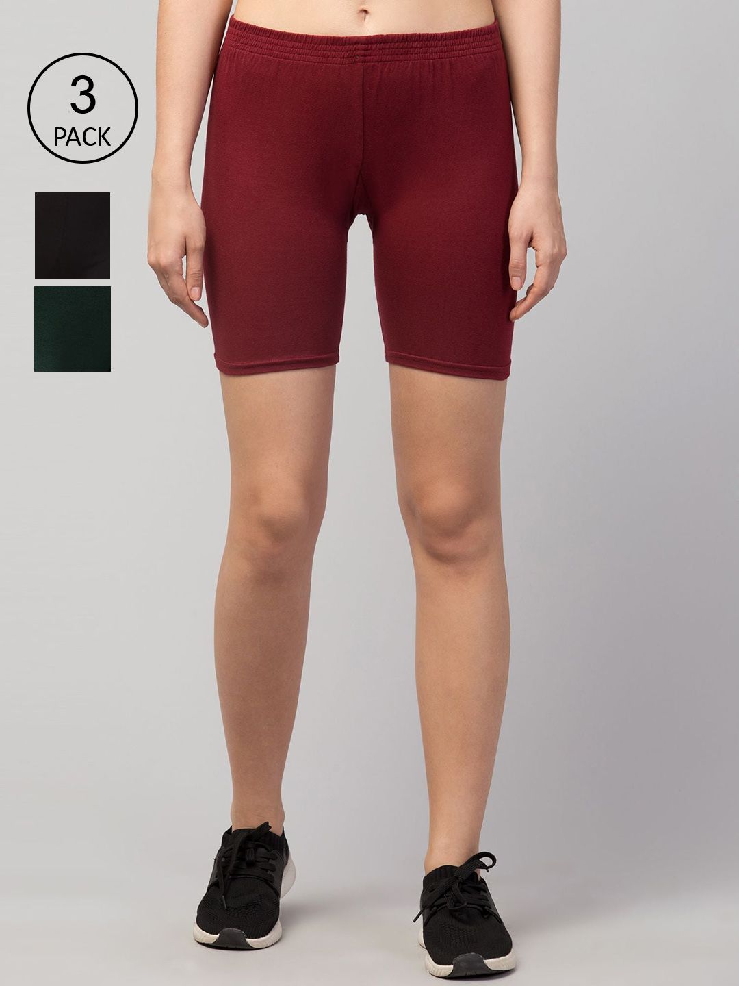 Apraa & Parma Women Maroon Set of 3 Slim Fit Cycling Sports Shorts Price in India