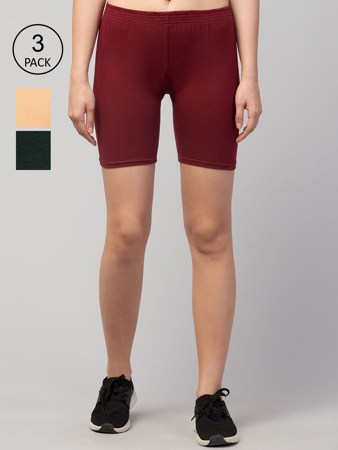 Apraa & Parma Women Pack of 3 Maroon Slim Fit Cycling Sports Shorts Price in India