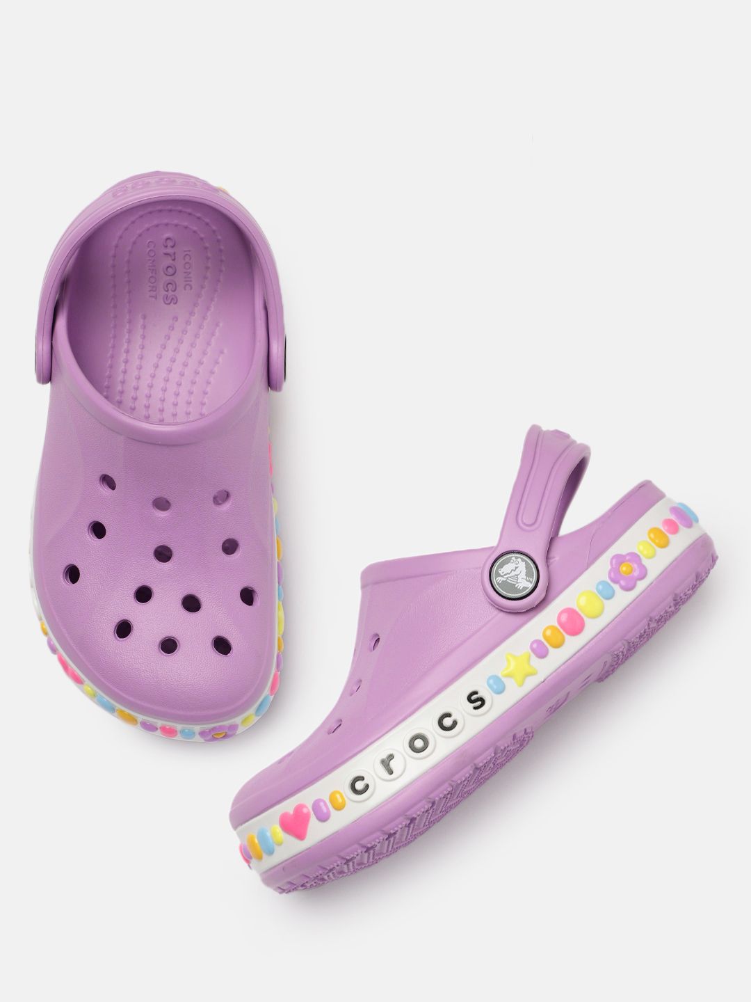 Crocs Unisex Kids Purple Solid Bayaband Charm Croslite Clogs with Applique Detail