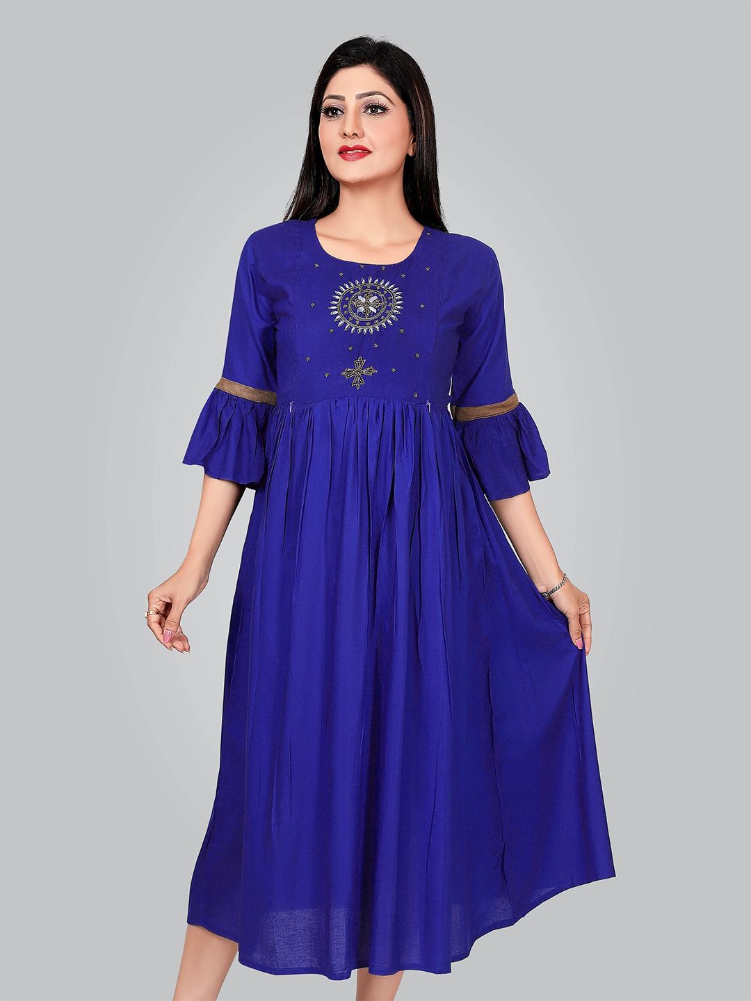 Ayukti Blue A-Line Maternity Feeding Kurti For Women With 2 Side Zippers Price in India