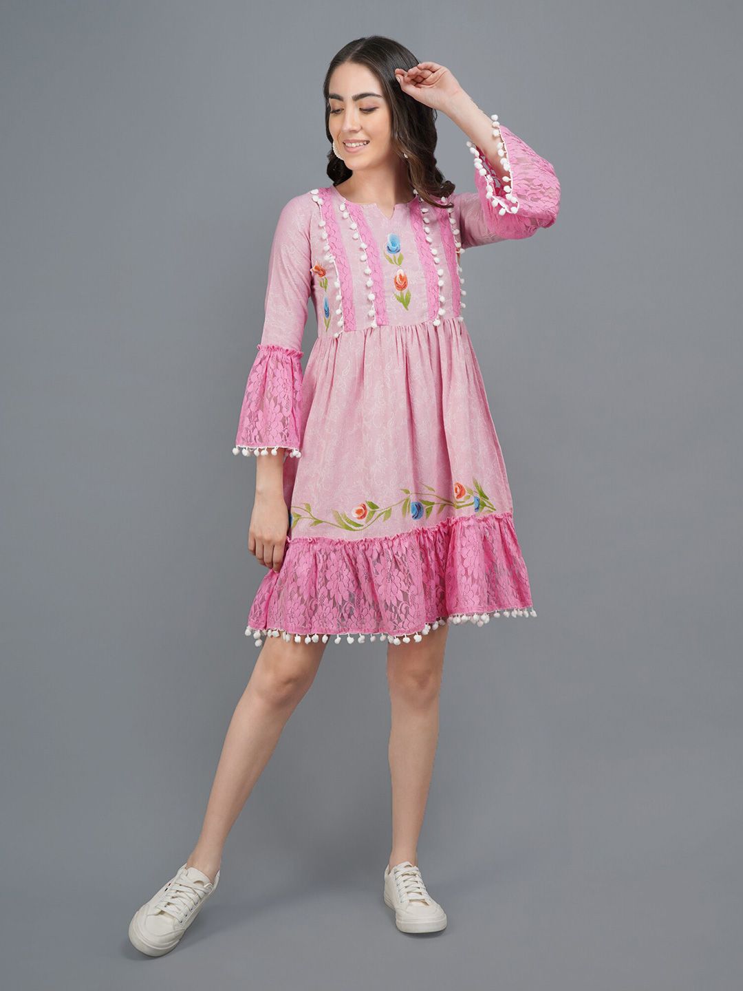 ADAA JAIPUR Pink Floral Net Dress Price in India