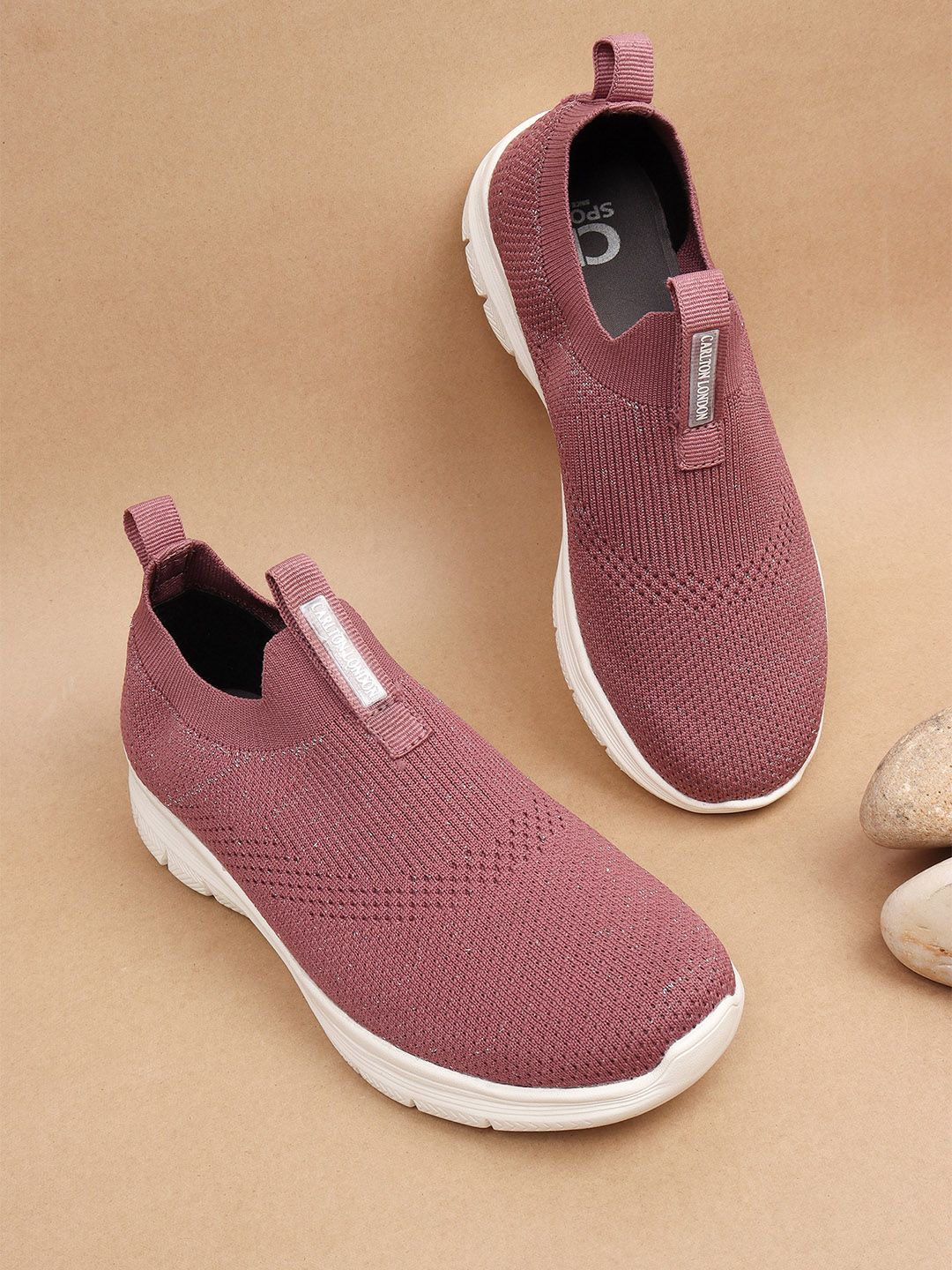 Carlton London sports Women Pink Woven Design Slip-On Sneakers Price in India